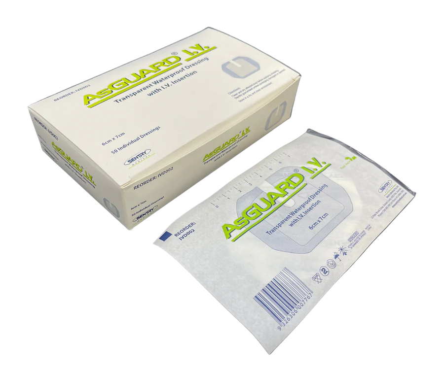 AsGUARD I.V Transparent Waterproof Dressing with I.V. Insertion 6cmX7cm(50) - Kalon Meraki