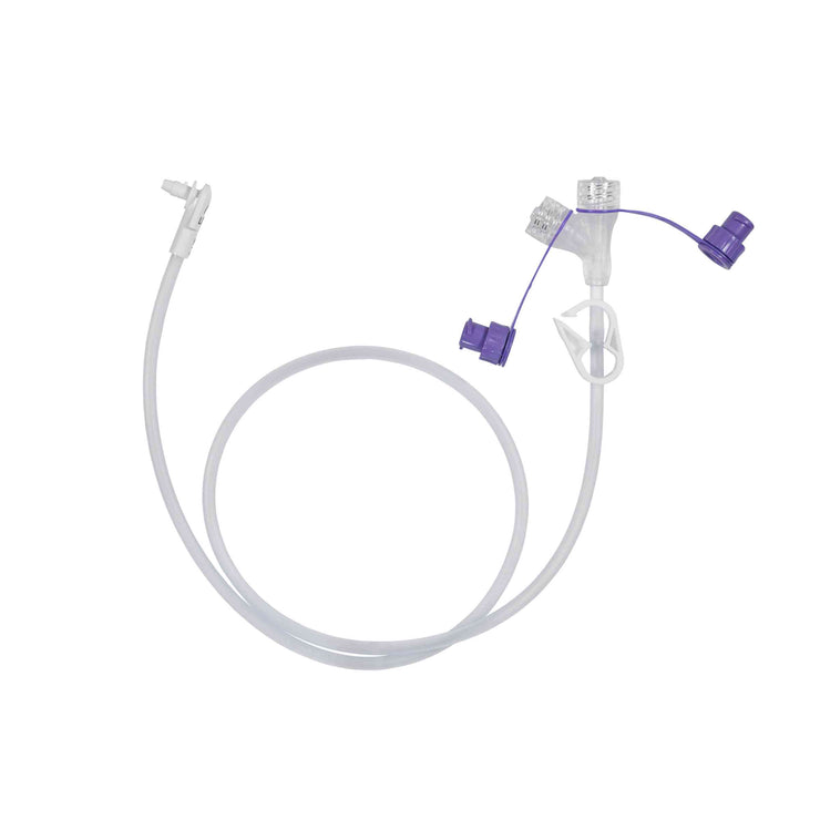 MIC-KEY* Continuous Feed Extension Set with ENFit® Connectors, SECUR-LOK* Right Angle Connector, 2 Port "Y" ENFit® Connectors and Clamp, 60 cm