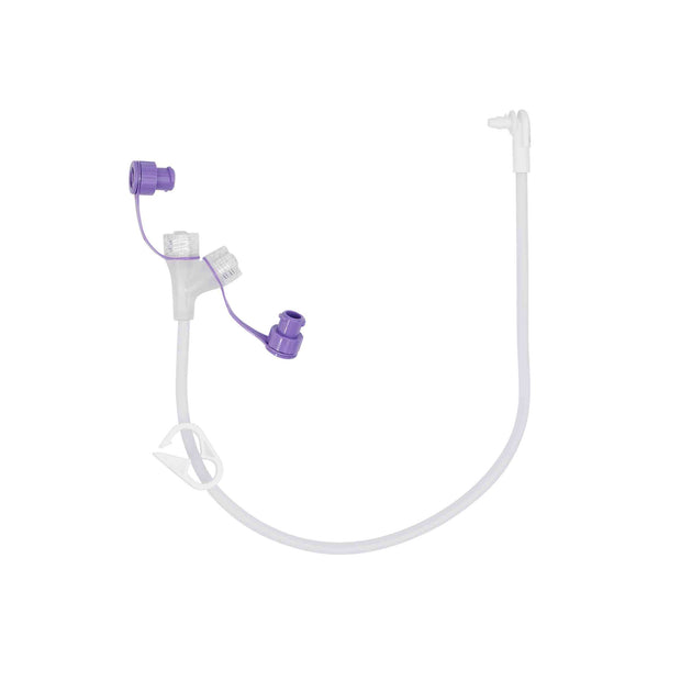 MIC-KEY* Continuous Feed Extension Set with ENFit® Connectors, SECUR-LOK* Right Angle Connector, 2 Port "Y" ENFit® Connectors and Clamp, 30 cm