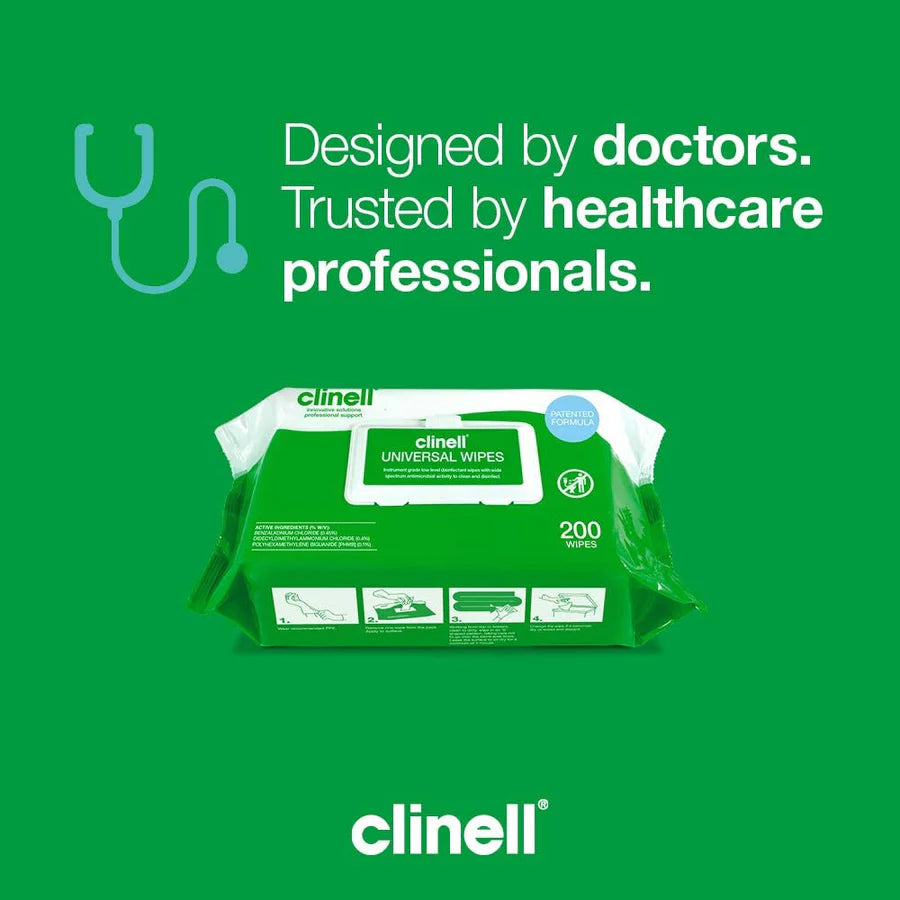 Clinell Universal Sanitising Wipes, 25cm x 25cm Green - Kalon Meraki