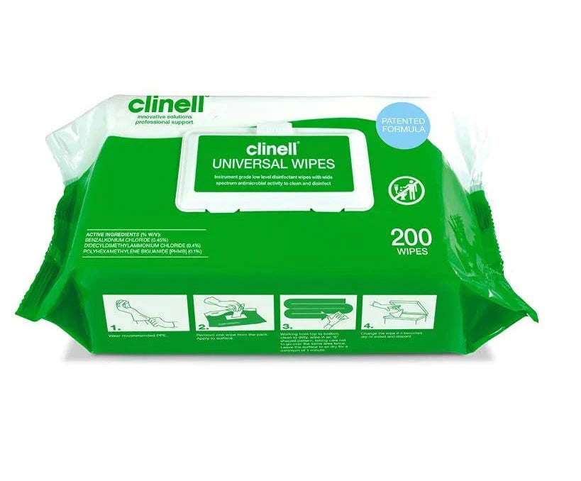 Clinell Universal Sanitising Wipes, 25cm x 25cm Green - Kalon Meraki