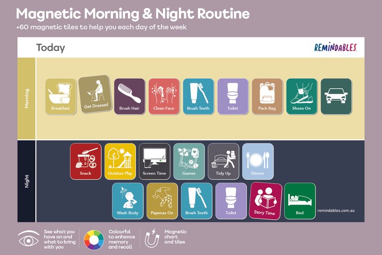 Magnetic Morning & Night Routine (30 Tiles+Chart) - Kalon Meraki