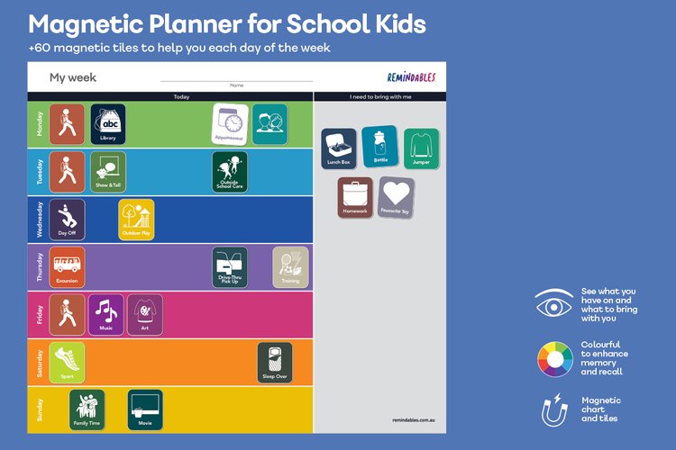 Magnetic Planner for School Aged Kids (60 Tiles+Chart) - Kalon Meraki