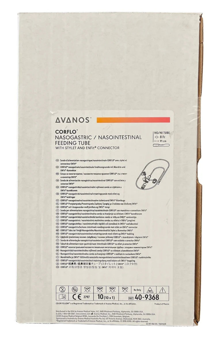 AVANOS CORFLO* ANTI-CLOG Nasogastric/Nasointestinal Feeding Tube With Stylet With ENFit® Connector - All Sizes - Kalon Meraki
