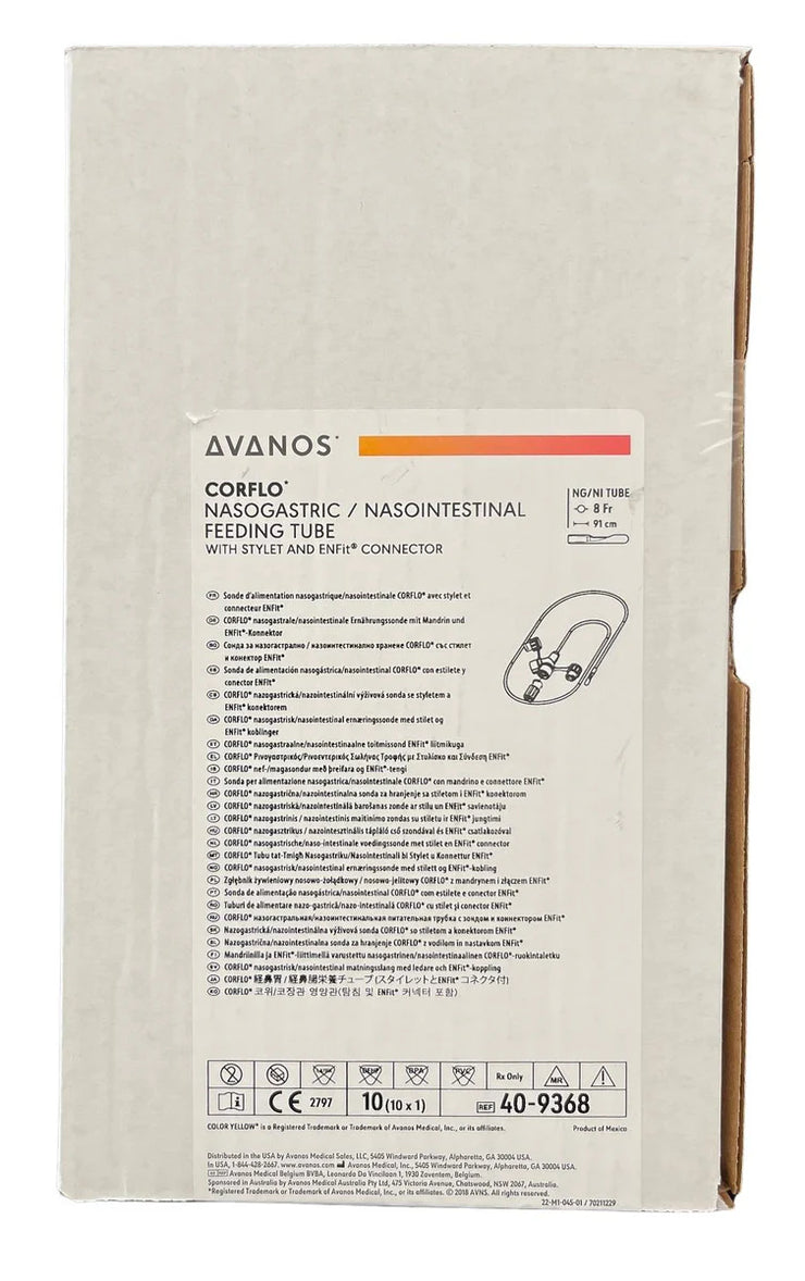 AVANOS CORFLO* ANTI-CLOG Nasogastric/Nasointestinal Feeding Tube With Stylet With ENFit® Connector - All Sizes