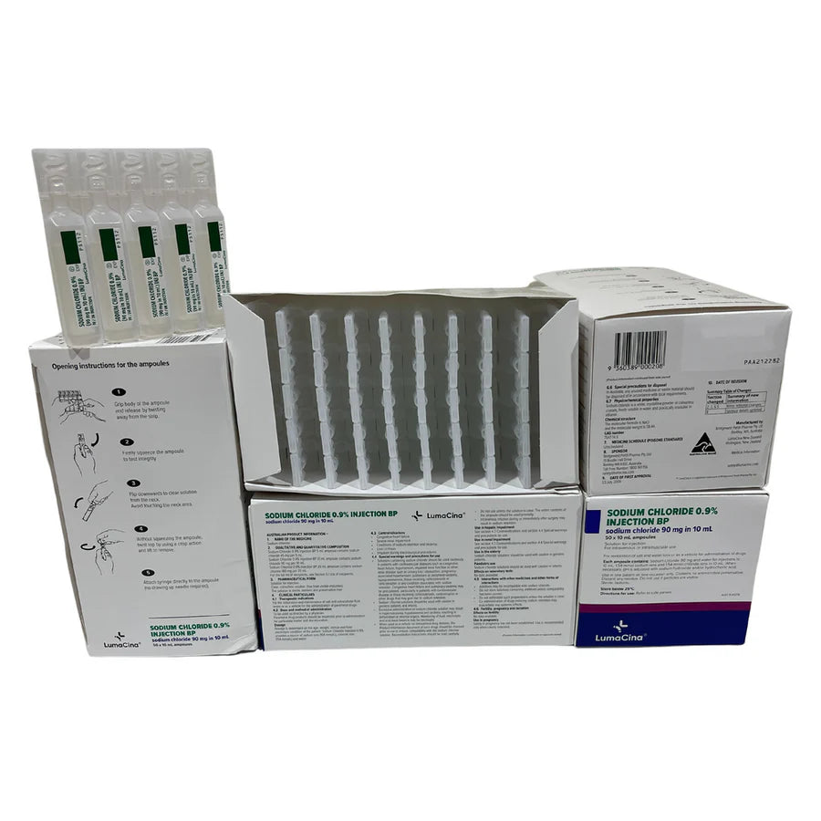 Sodium Chloride 0.9% Injection BP 50 x 10ml - LumaCina - Kalon Meraki