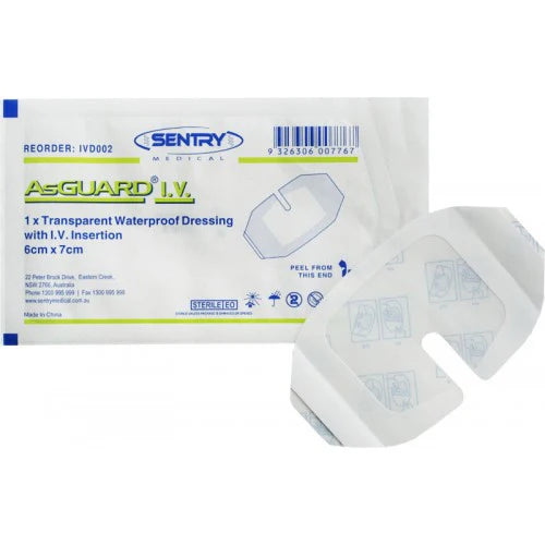 AsGUARD I.V Transparent Waterproof Dressing with I.V. Insertion 6cmX7cm(50) - Kalon Meraki