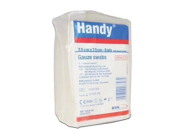 Handy Gauze Swabs 7.5cm x 7.5cm 8ply 100 Swabs