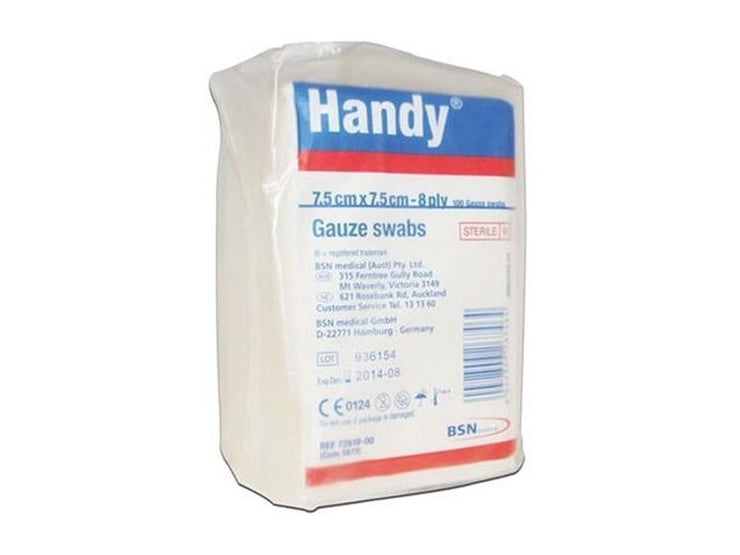 Handy Gauze Swabs 7.5cm x 7.5cm 8ply 100 Swabs